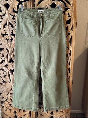 ROLLA'S Olive Green Cropped Wide-Leg Jeans